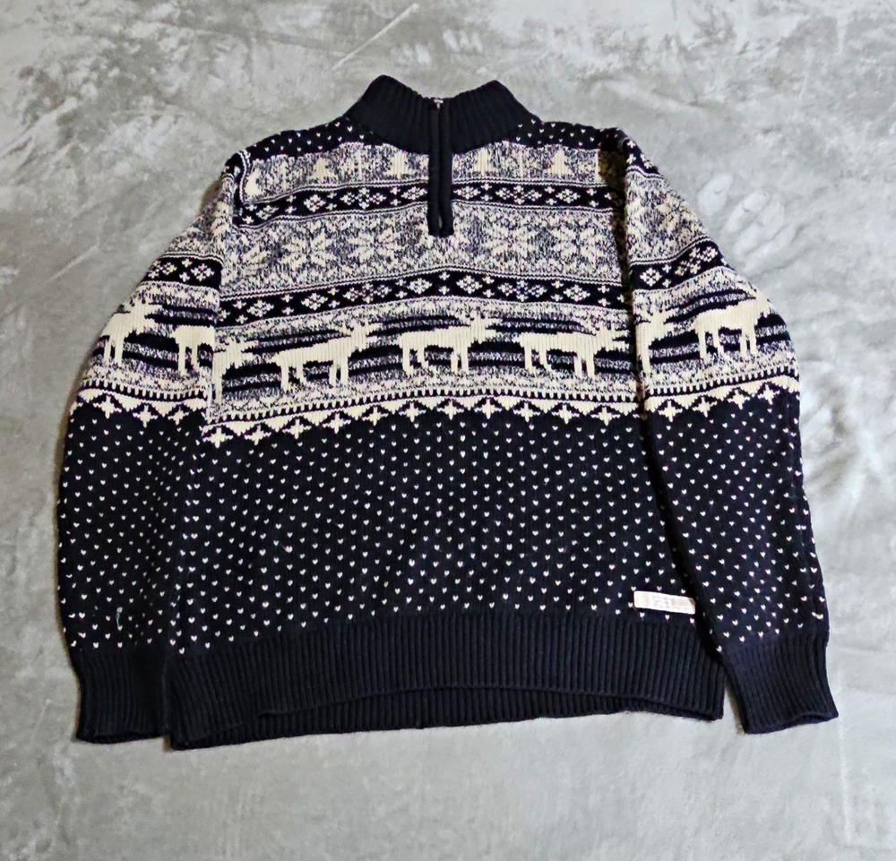 Southern Marsh Fair Isle 1/4 Zip Mock Neck Sweater Navy/White